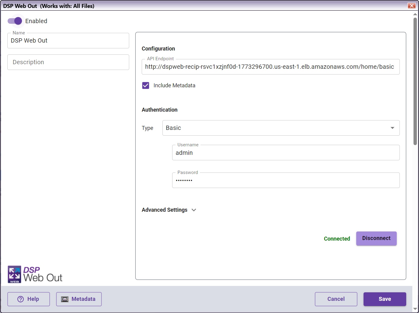 DSP Web Out Node Connected