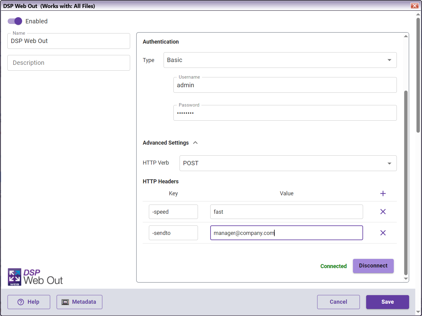 DSP Web Out Node with Header