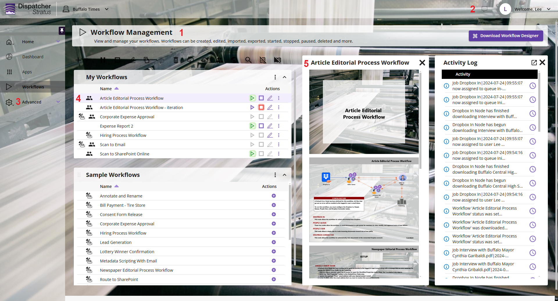 Workflow Management page