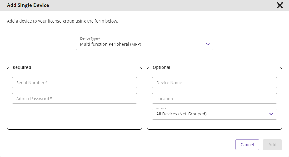 Add Single Device Window