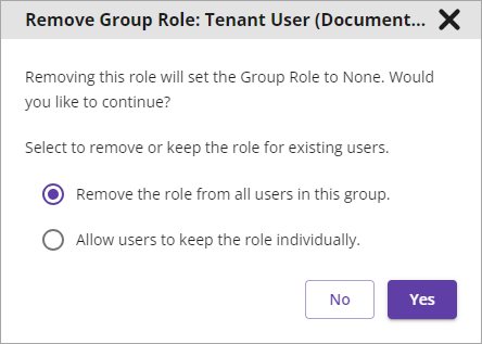 Remove Group Role window