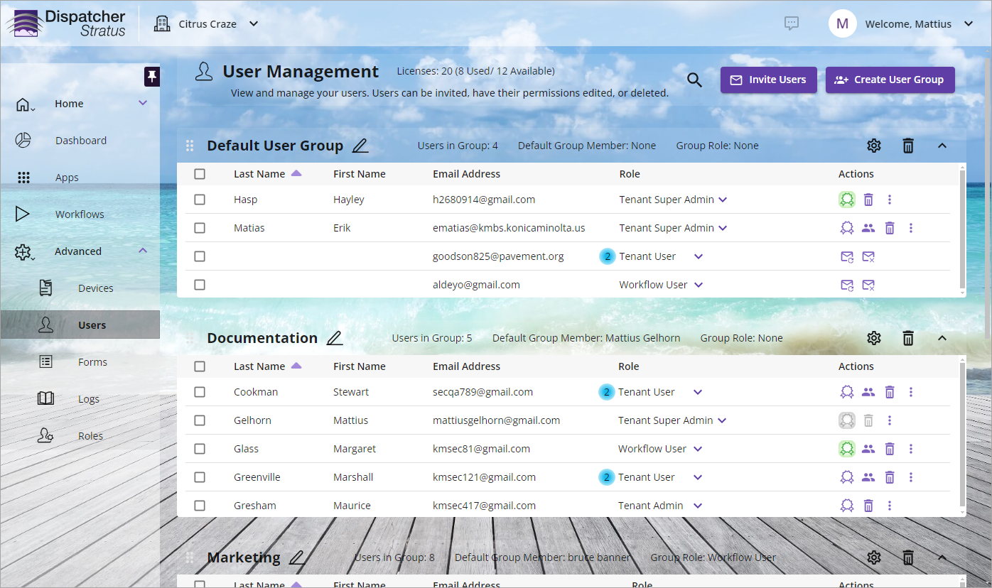 User Management page