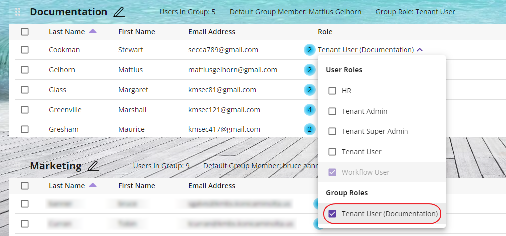 Select a group role to unassign