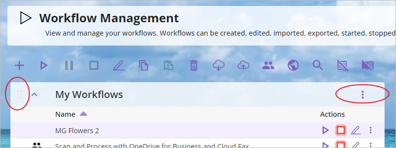 Workflow Group Title Bar