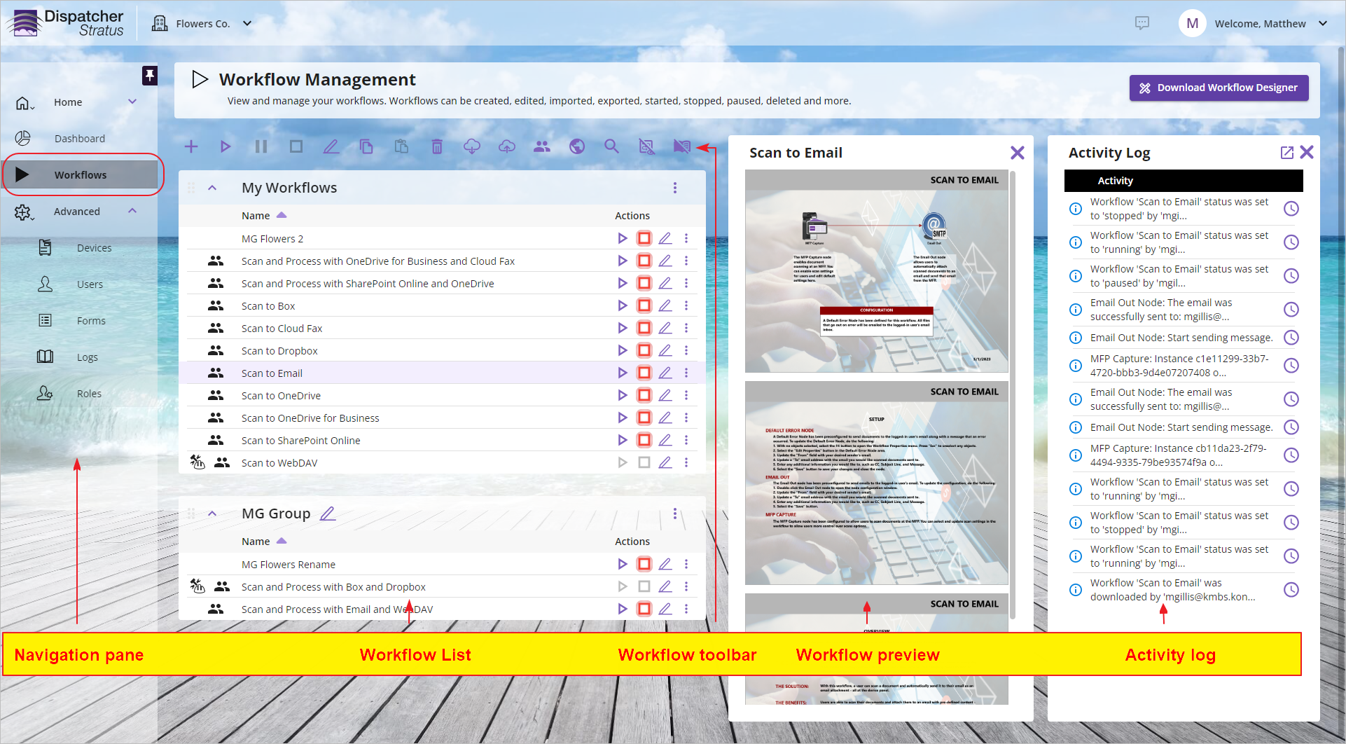 Workflow Management page